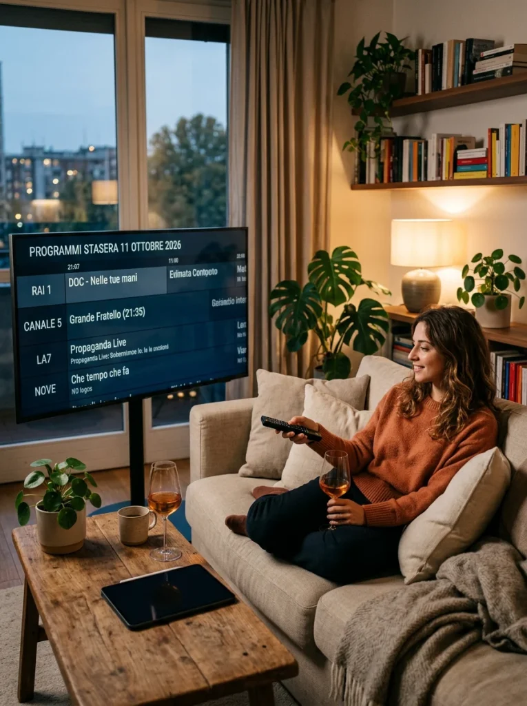 Programmi TV stasera 11 ottobre 2026 — illustrazione editoriale